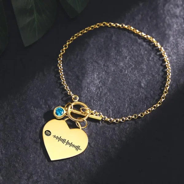 Custom Spotify Code Heart Bracelet with Birthstone Creative Gift for Women