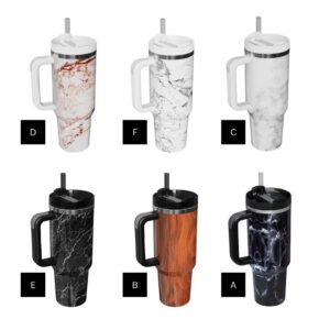 40oz Insulated Stainless Steel tumbler Mug with handle straw and lid - Marble Pattern
