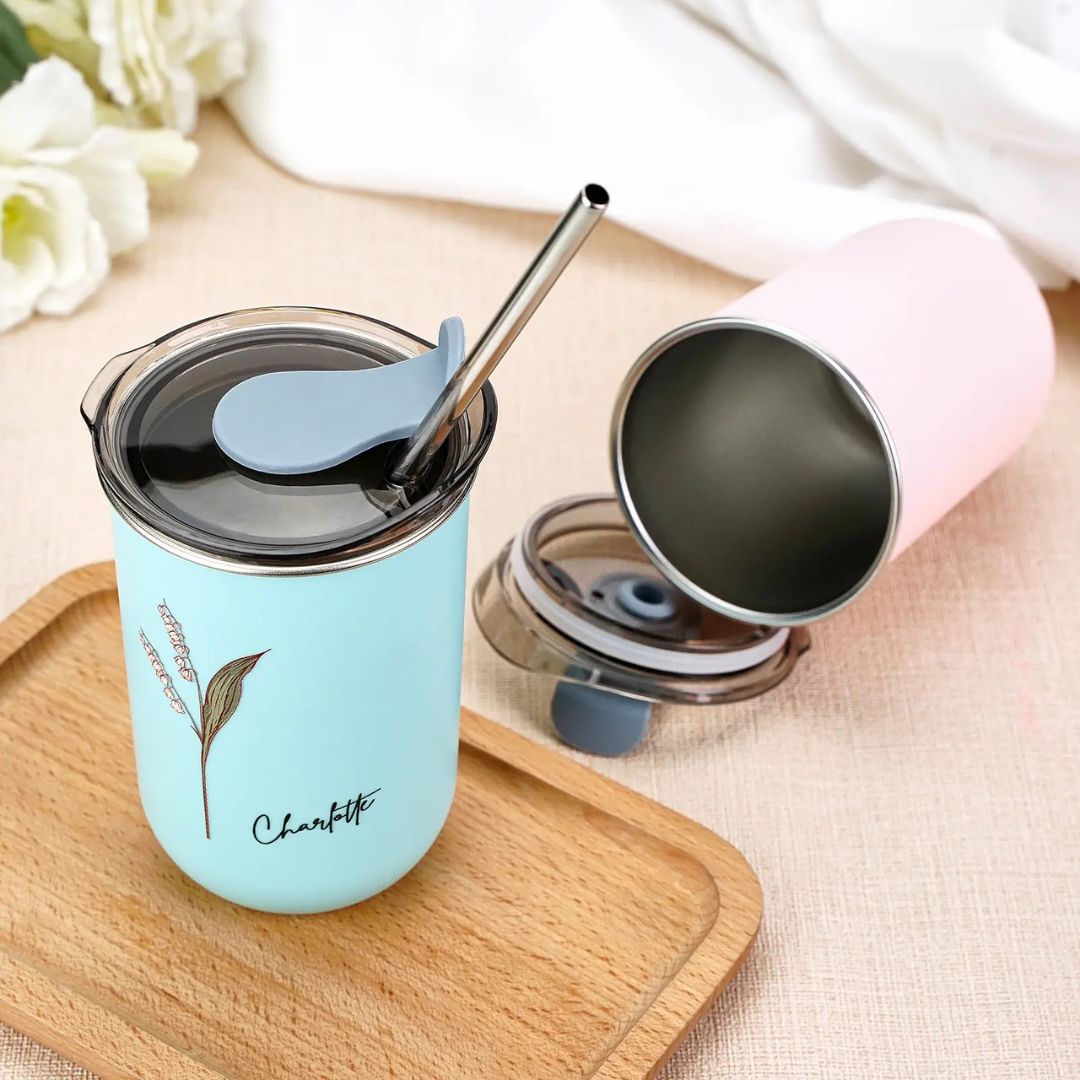 1- Cup with straw and lid gift for mom Stainless Steel 120oz - 350ml Personalized Cup Gift with Straw and Lid