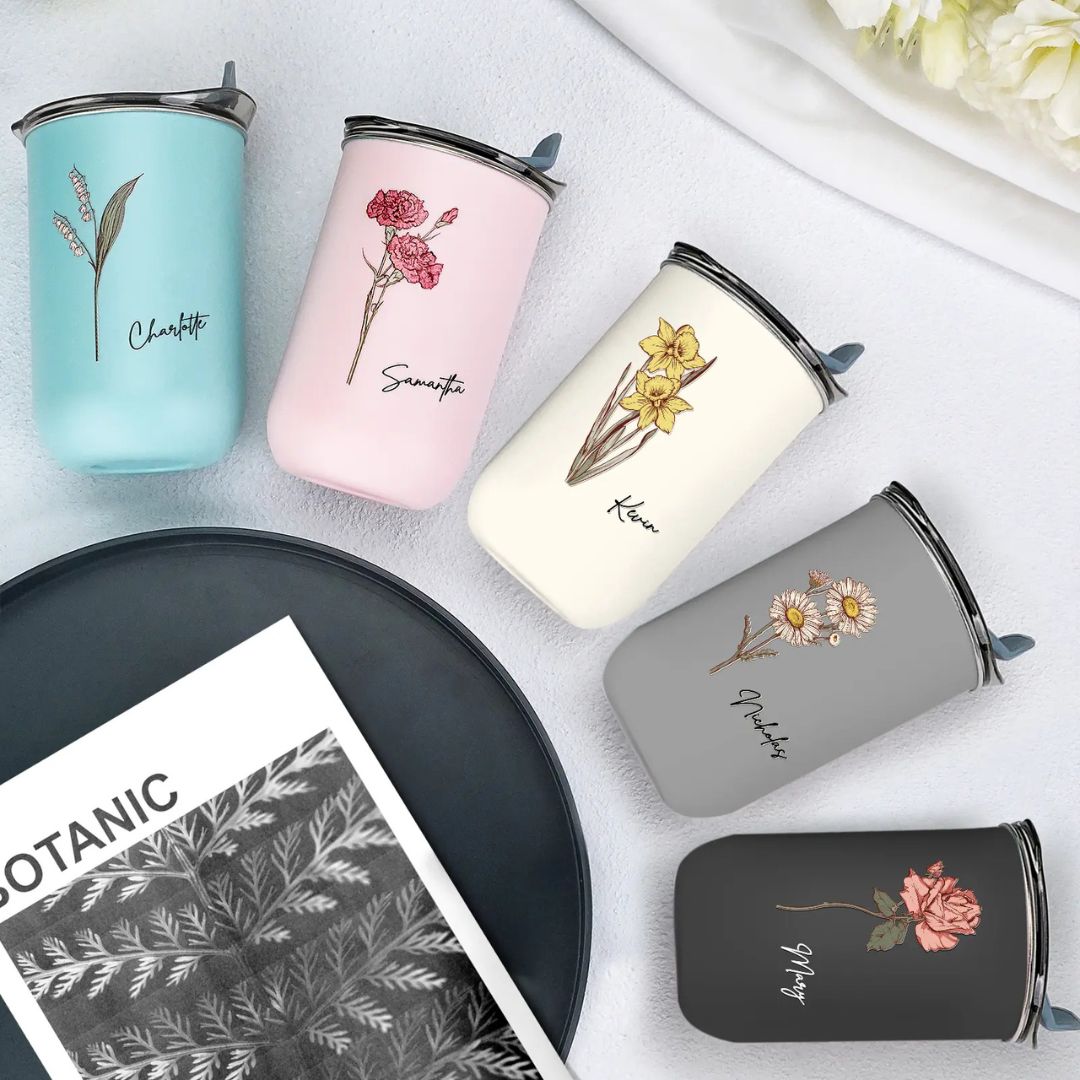 10- Stainless Steel 120oz - 350ml Personalised Cup Gift with Straw and Lid for him