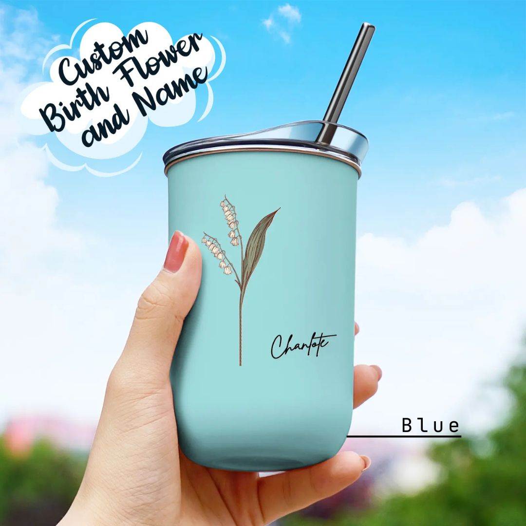 6- Blue Cup with straw and lid