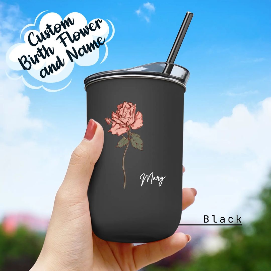 7- Black Cup with straw and lid