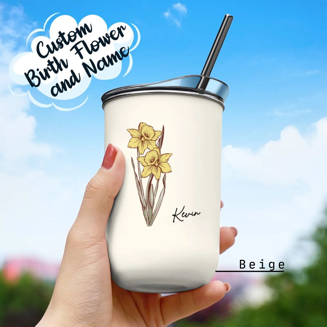 9- Beige Cup with straw and lid